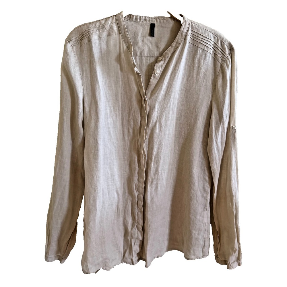 Stile Benetton Vintage Womens Medium Tan Long Sleeve Ramie Resortwear Lightweigh